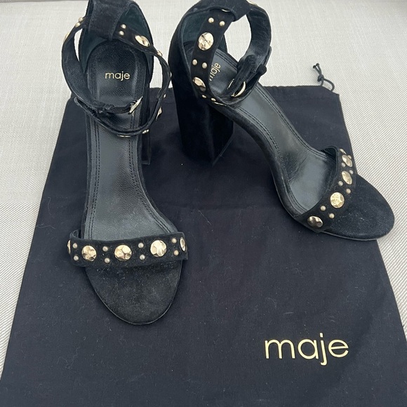 Maje Black Heels with Gold Studs - Picture 1 of 4
